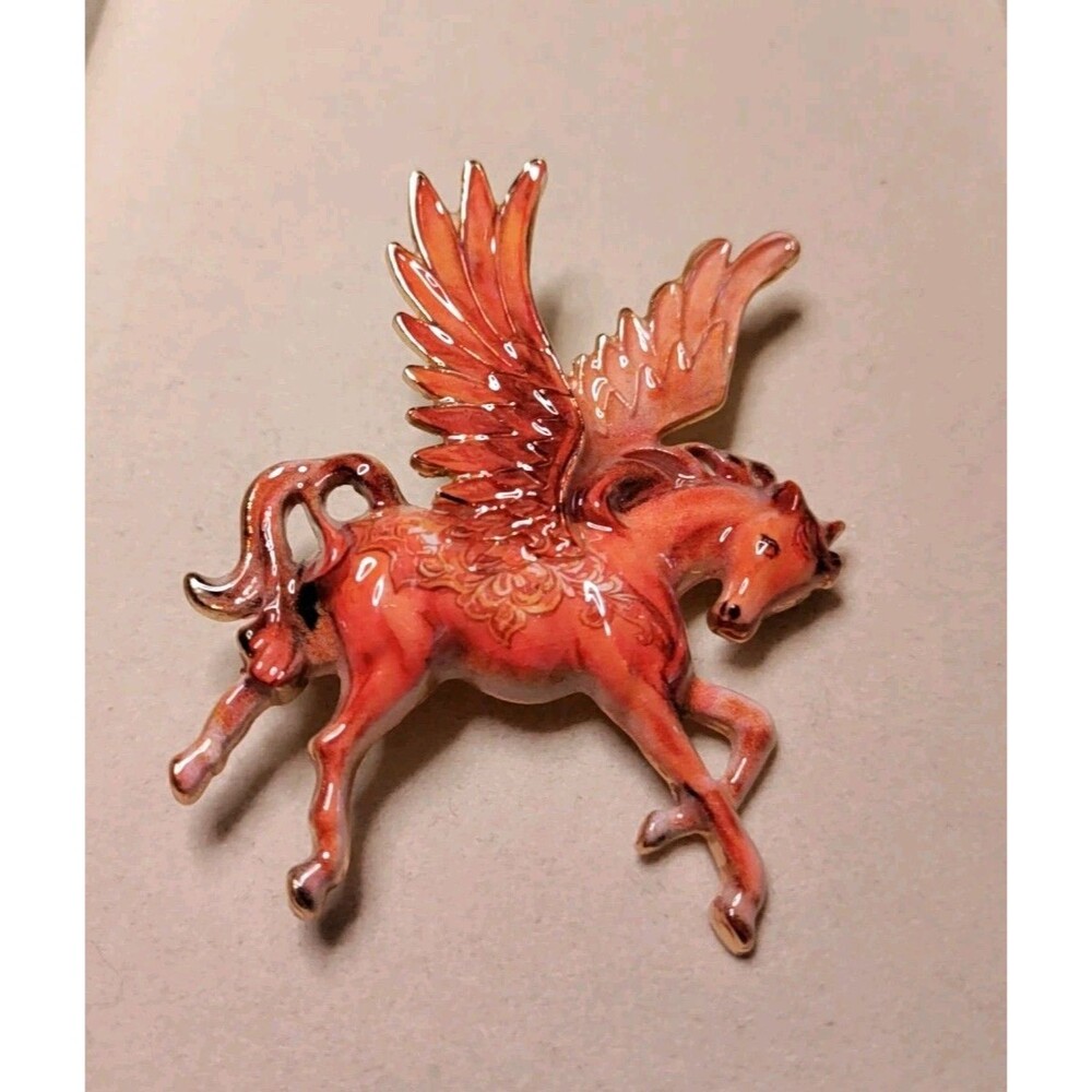 Colorful Red /Orange Pegasus Brooch